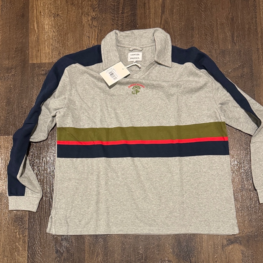 Garrison & Co. Grey Long Sleeve Striped Polo Tee